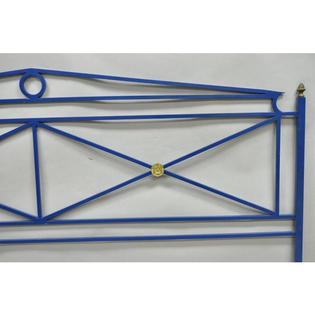 Vintage Italian Neoclassical Wrought Iron & Brass X-Frame King Sz Bed Headboard For Sale - Image 4 of 14
