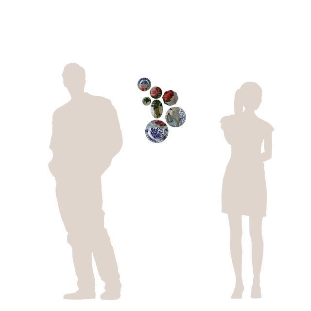 Wall Art Installation: Composition of Ceramic Plates and Oil on Canvas - "Roses & Cherries" - Set of 7 For Sale - Image 12 of 12