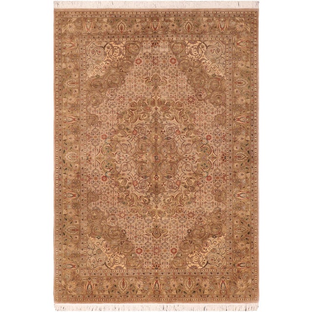 Boho Chic Floral 1990's Pak-Persian Taupe/Green Wool Rug - 6'1'' X 9'0'' For Sale - Image 9 of 9