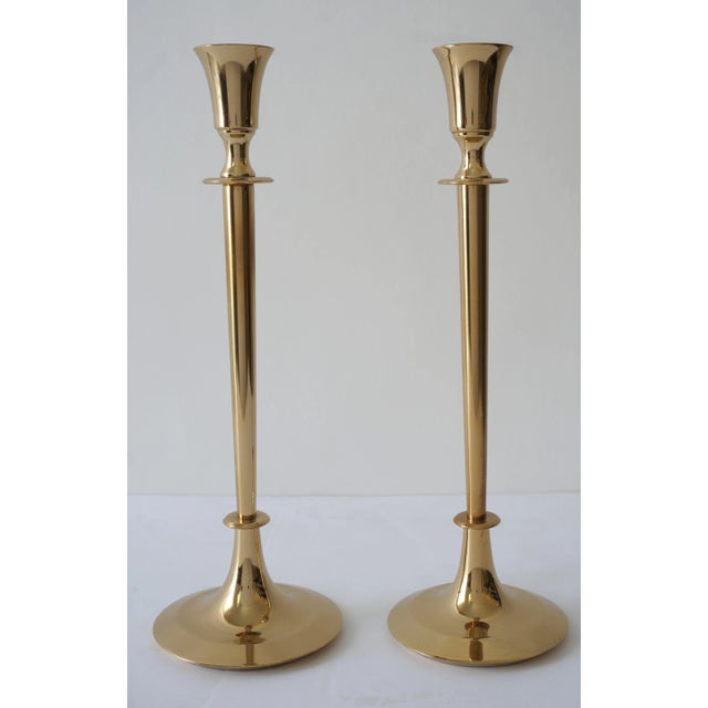 Mid-Century Polished Brass Candlesticks Candleholders - a Pair has been professionally polished February 2021