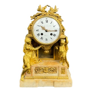 19th Century French Gilt Bronze Mounted White Marble Clock by Beurdeley For Sale