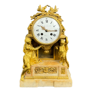 19th Century French Gilt Bronze Mounted White Marble Clock by Beurdeley