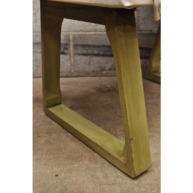 Wood Vintage Mid Century Modern Green Painted Art Deco Vanity Bench Stool Ottoman For Sale - Image 7 of 9