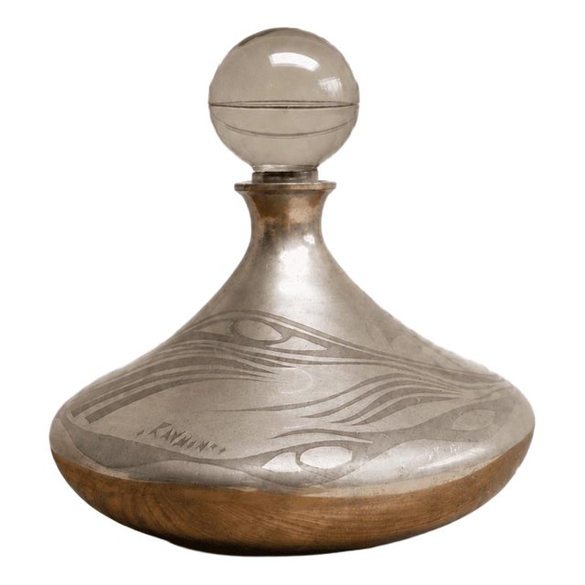 Vintage Art Deco Silver Overlay Decanter with Spherical Glass Stopper, 1960s For Sale