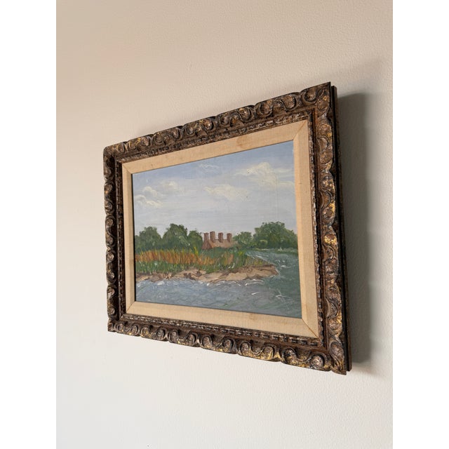 Vintage Impressionist River Landscape Oil Painting on Canvas - Framed For Sale In Miami - Image 6 of 11