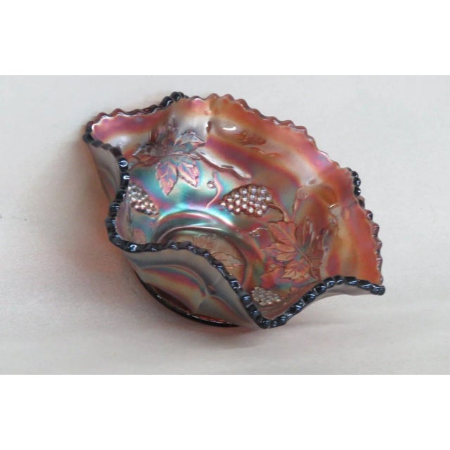 Mid 20th Century Fenton Amethyst Carnival Glass Ruffled Rim Grapes Berry Bowl Candy Dish For Sale - Image 5 of 13