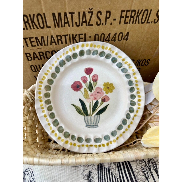 Hand-Painted Ceramic Dinner Plate in a Vintage Pastoral Style - Set of 4 For Sale - Image 4 of 6