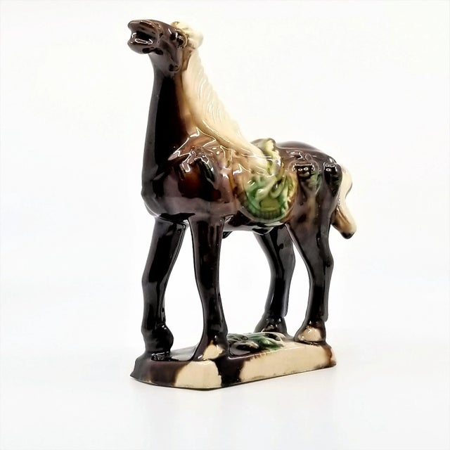 Mid-Century Modern Vintage Ceramic Chinese Tang Dynasty War Horse Figurine Sculpture For Sale - Image 3 of 10