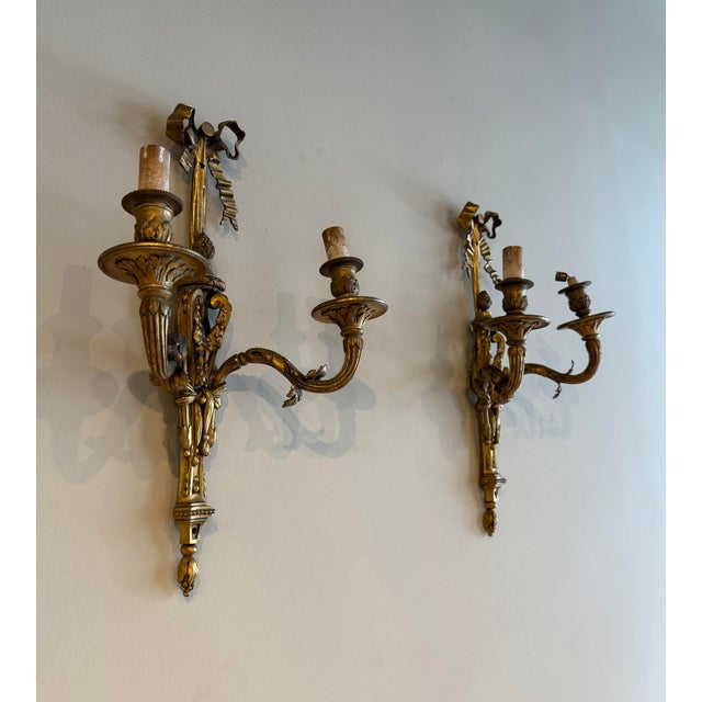 French 1900s Pair of Gilded Iron French Sconces For Sale - Image 3 of 9