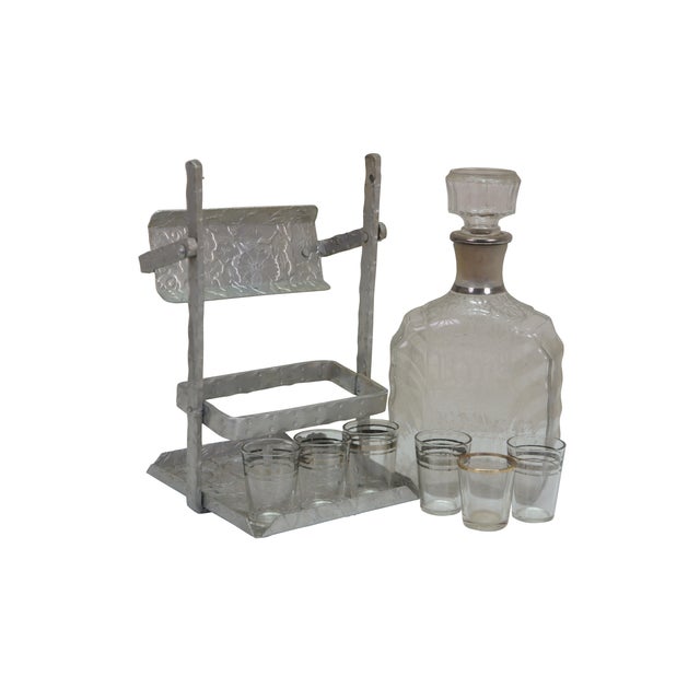 Victorian Antique Tantalus Bar Liquor Decanter Set w/ 6 Shot Glasses & Locking Case 12" For Sale - Image 3 of 18