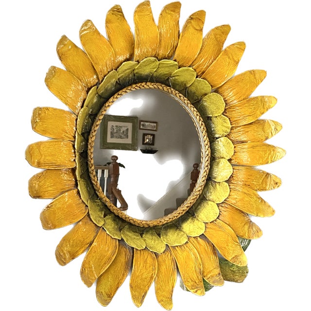 1970s 1970s Sunflower Framed Wall Mirror For Sale - Image 5 of 7