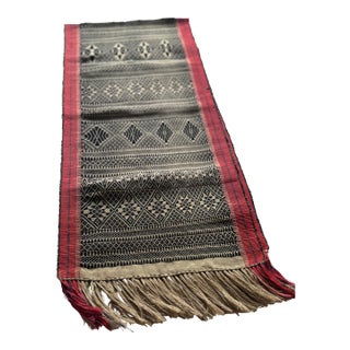 Vintage Chin Myanmar Table Runner Indigenous Tribal Back-Strap Loom Cotton Textile For Sale