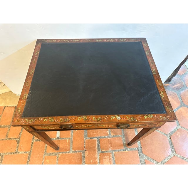 Brown 18th Century French Hand Painted Walnut & Leather Side Table For Sale - Image 8 of 14