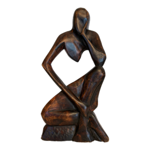 1980s “Thinking Man” From Ghana Mahogany Sculpture