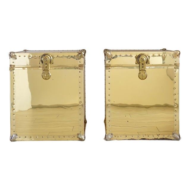 Vintage Pair of Brass Storage Trunk Side Tables For Sale