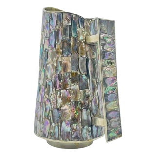 Mid 20th Century Mexican Alpaca Silver & Abalone Shell Pitcher, Signed Lhg For Sale