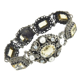 Austro-Hungarian Pearl and Citrine Silver Bracelet For Sale