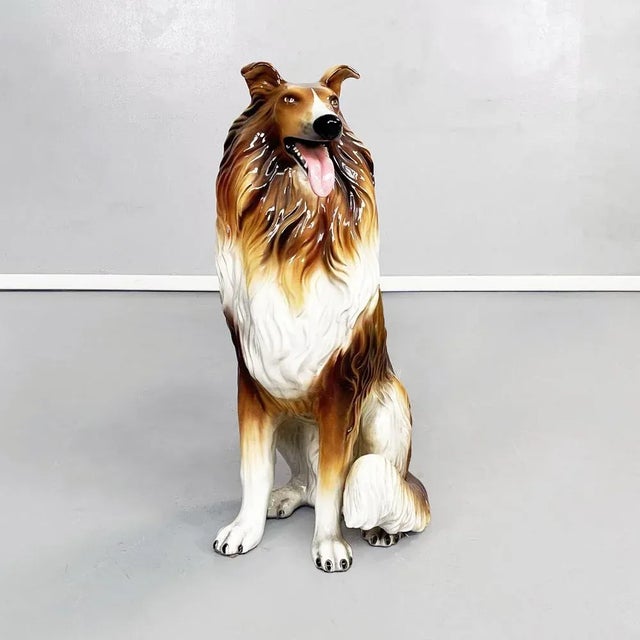 Italian Modern Ceramic Sculpture of Sitting Collie Dog, 1970s For Sale - Image 16 of 16