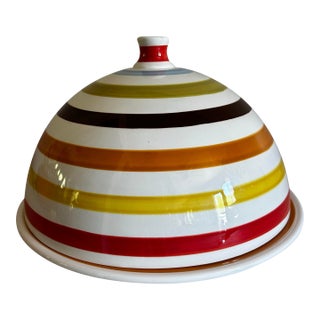 Vintage Jonathan Adler Colorful Striped Porcelain Covered Cake Plate For Sale