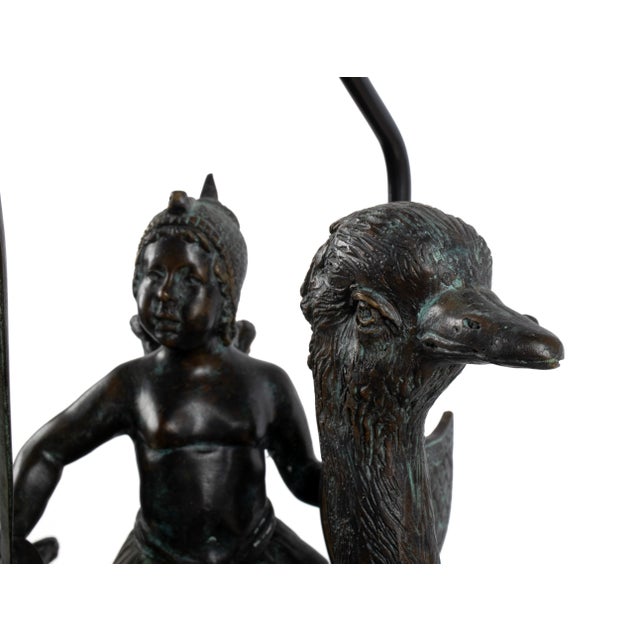 Mid 20th Century Charming Pair of Bronze Ostrich Lamps With Cherubs For Sale - Image 10 of 12