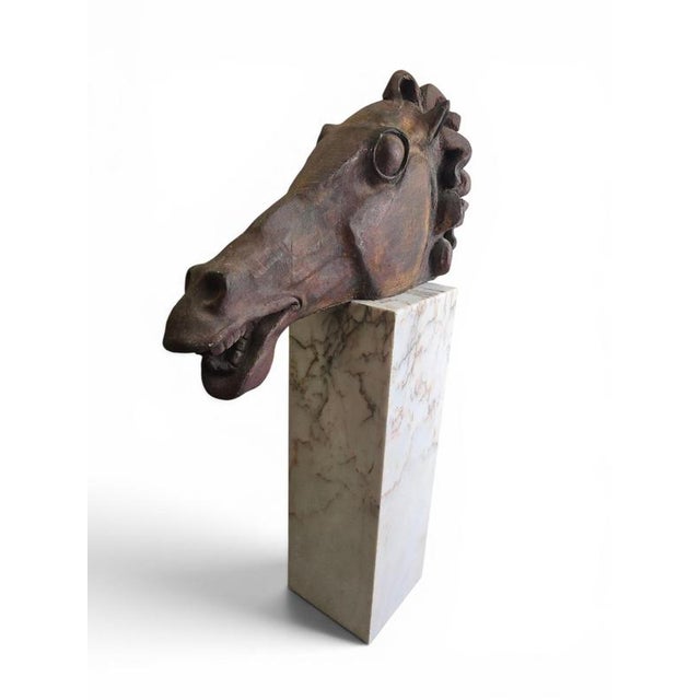 Alfredo Lanz, Classical Greek Head on Marble Base, 1970, Terracotta For Sale - Image 4 of 11