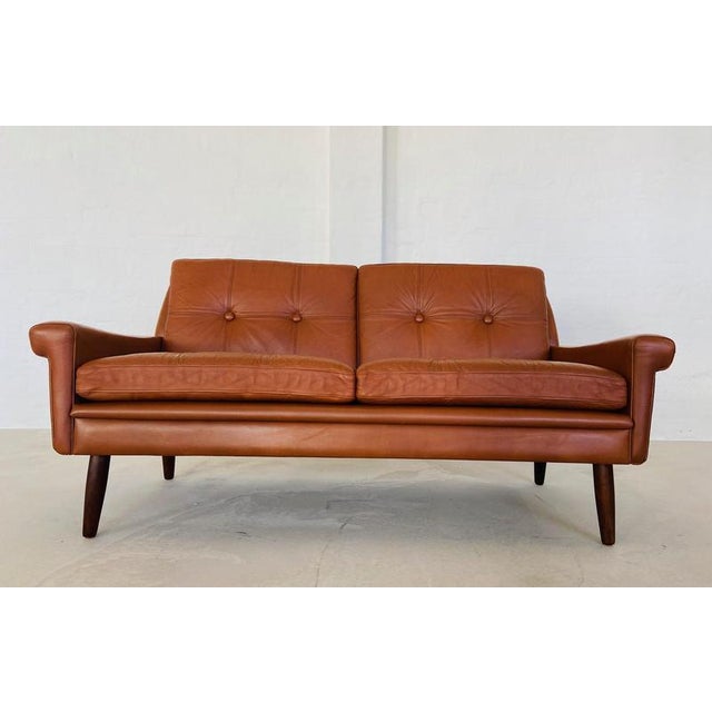Vintage Danish Mid-Century Svend Skipper 2 Person Cognac Leather Sofa For Sale - Image 3 of 15