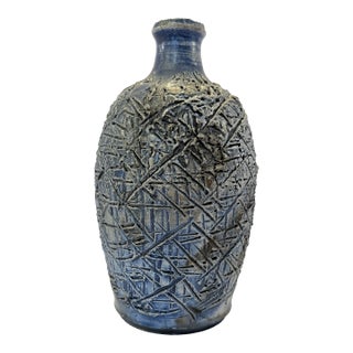 Blue Modern Textured Pottery Vase For Sale