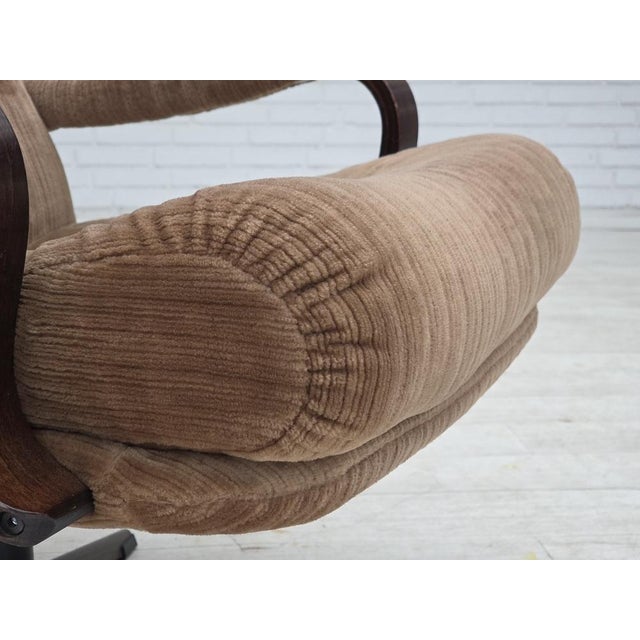 Danish Swivel Armchair in Corduroy and Dark Beechwood, 1970s For Sale - Image 4 of 16