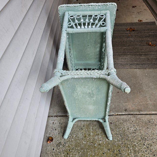 Wood 1980s Distressed Wicker Side Table Attributed to Henry Link No Label For Sale - Image 7 of 14