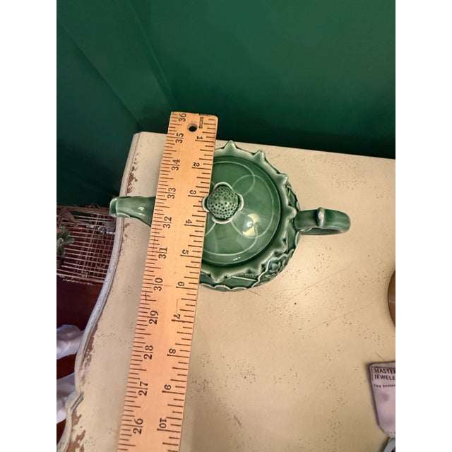 Ceramic Vintage Majolica Green Cabbage Ware Tea Pot For Sale - Image 7 of 12