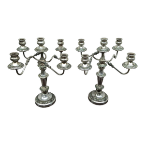 Pair 19th Century Silver Plate 5-Light Candelabra Convertible Candle Holders