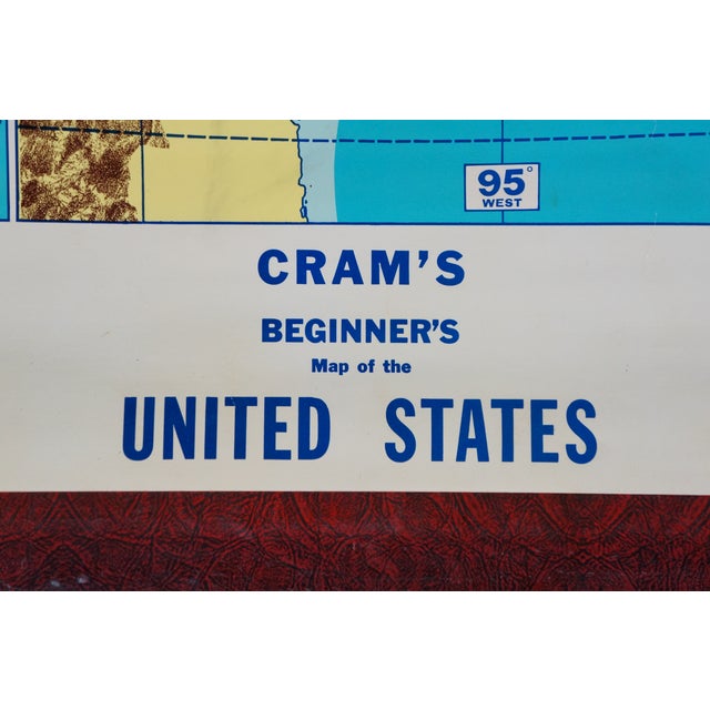 Plastic Mid Century Cram's Beginner's United States School Map Pull Down Classroom Map For Sale - Image 7 of 18