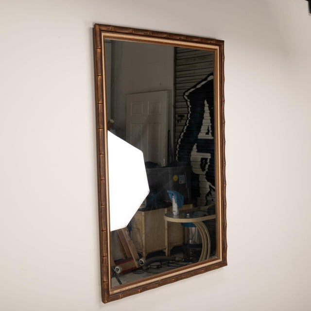 1950s Bamboo Style Linen Wood Frame Mirror Large For Sale - Image 4 of 8