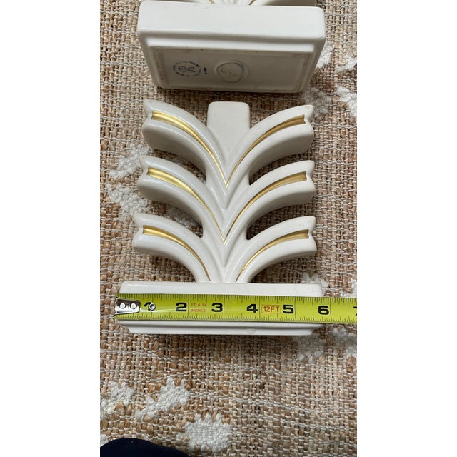 Pair of Vintage Cream Geneva Porcelain-Art Deco Pottery-MCM Candle HOLDERs For Sale - Image 10 of 12