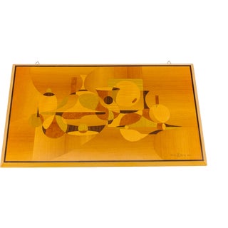 Rene Berg, Wooden Inlays Art, 1975, Beech, Teak and Wood For Sale