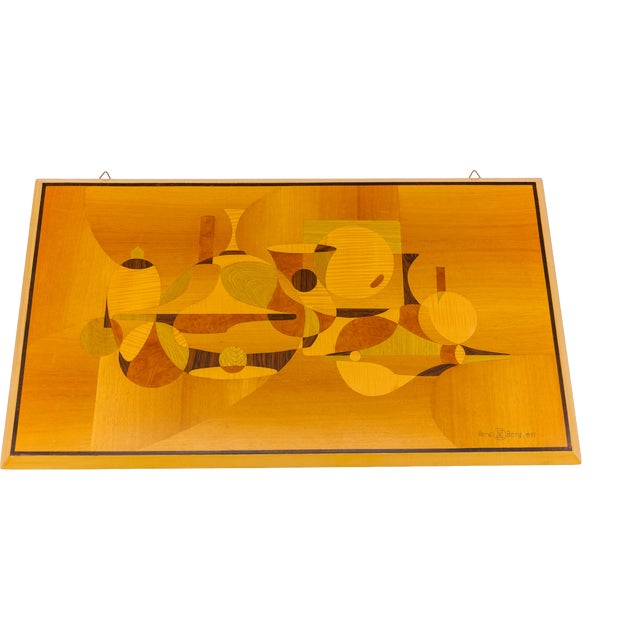 Rene Berg, Wooden Inlays Art, 1975, Beech, Teak and Wood For Sale