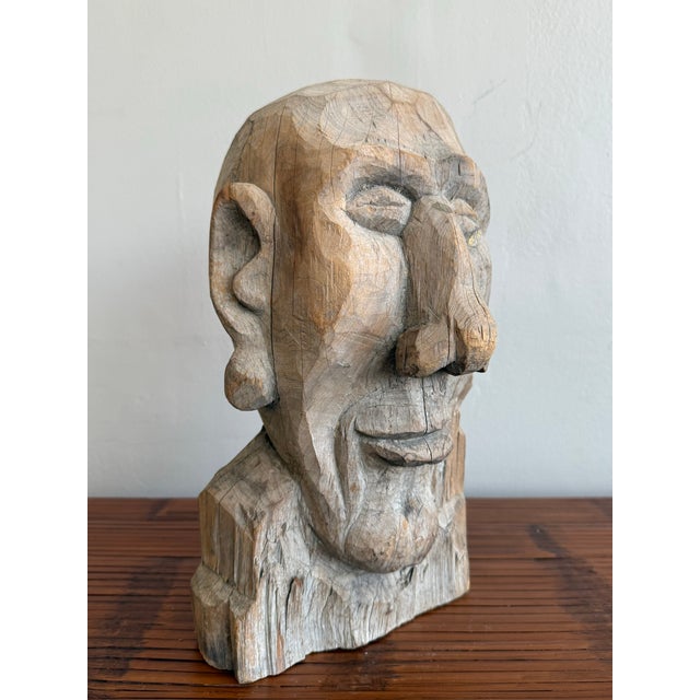 Contemporary Primitive Boho Hand-Carved Wood Bust For Sale - Image 3 of 5
