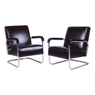 Bauhaus Leather Armchairs from Hynek Gottwald, Czech, 1930s, Set of 2 For Sale