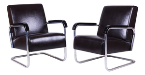 Bauhaus Leather Armchairs from Hynek Gottwald, Czech, 1930s, Set of 2