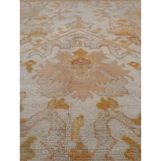 Antique Oushak Carpet Handmade Turkish Oriental Rug Beige, Taupe, Soft Pale Blue For Sale In Salt Lake City - Image 6 of 11