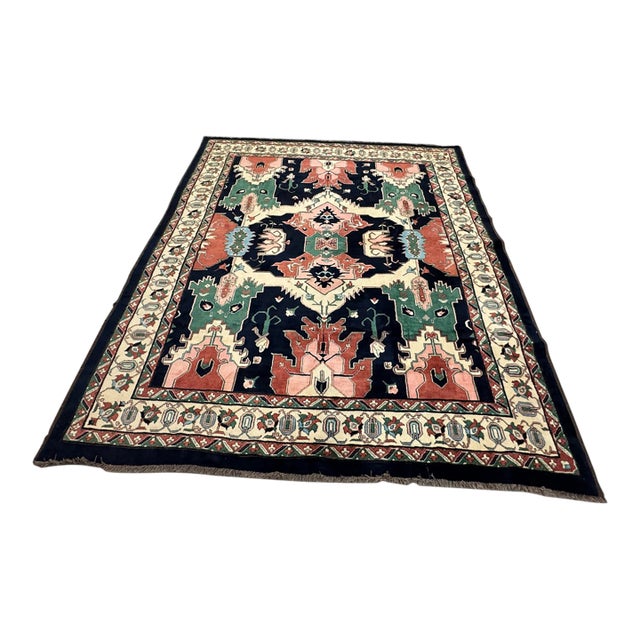 6ft 8in × 8ft Heriz Floral Medallion Area Rug For Sale