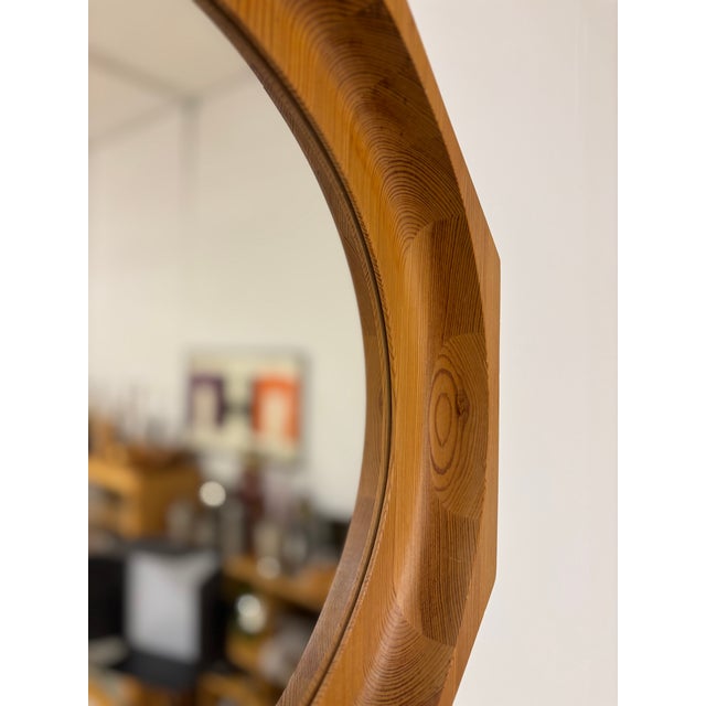 Round Mirror with Octagonal Pine Frame, produced in Scandinavia, 1970s.