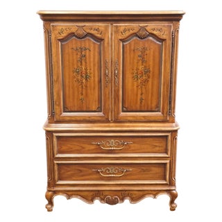 Drexel Heritage Brittany Collection Solid Pecan Country French Style 41" Door Chest W. Floral Accents 202-420 For Sale