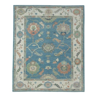 Blue & Gray Turkish Oushak Rug 8'1" x 9'9" For Sale