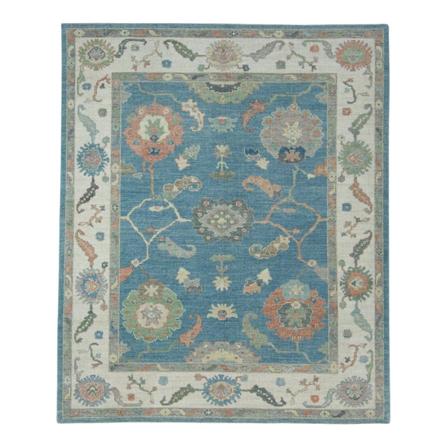 Blue & Gray Turkish Oushak Rug 8'1" x 9'9" For Sale