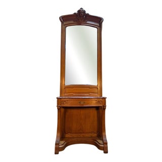 Art Nouveau Console Table with Mirror in Carved Oak For Sale