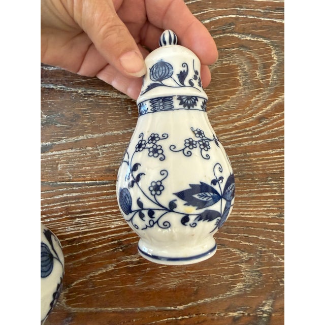Vintage Blue Danube Blue & White Onion Porcelain Salt & Pepper Shakers For Sale In Chicago - Image 6 of 7