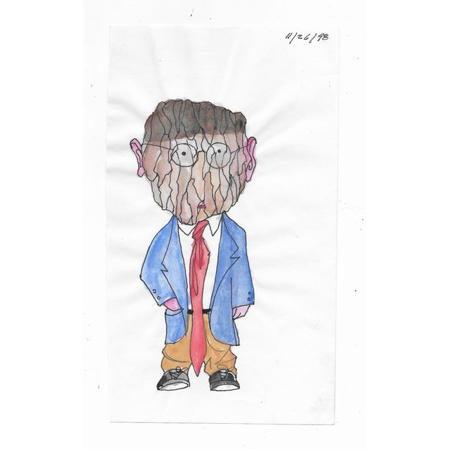 Watercolor on paper of a man in a coat and tie, unsigned and dated 11-26-1998.