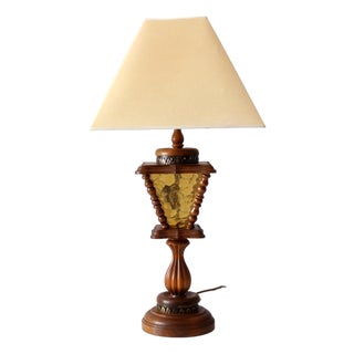 Vintage Mediterranean Revival Amber Glass Table Lamp For Sale