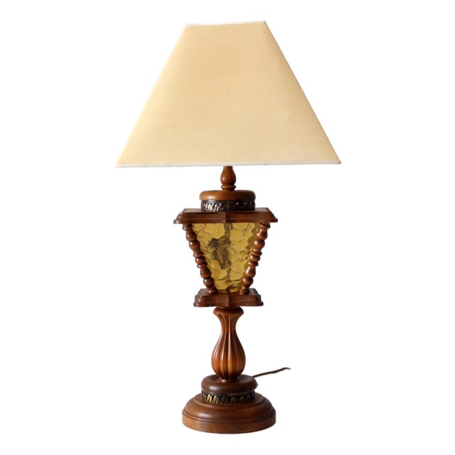 Vintage Mediterranean Revival Amber Glass Table Lamp For Sale